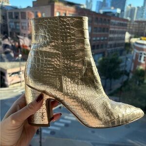 Hilary gold croc pointy toe boot
